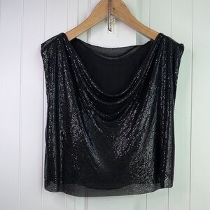 Onyx Chainmail Deep Draped Cowl Neck Top